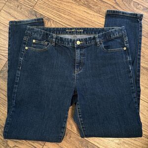 Michael Kors Women's Size 12 Straight Leg Jeans Rhinestone MK Pocket Blue Denim